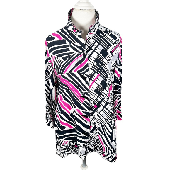 Ali Miles Abstract striped tunic top Wire Collar Artsy Chic A-Line Whimsy Size M - Picture 2 of 13